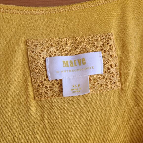 Anthropologie Maeve Gillian Mustard Yellow Tier Maxi Dress XLP Summer Boho Flowy - Picture 4 of 4